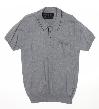 RV38 Mens Grey Cotton Polo Size M Collared Button