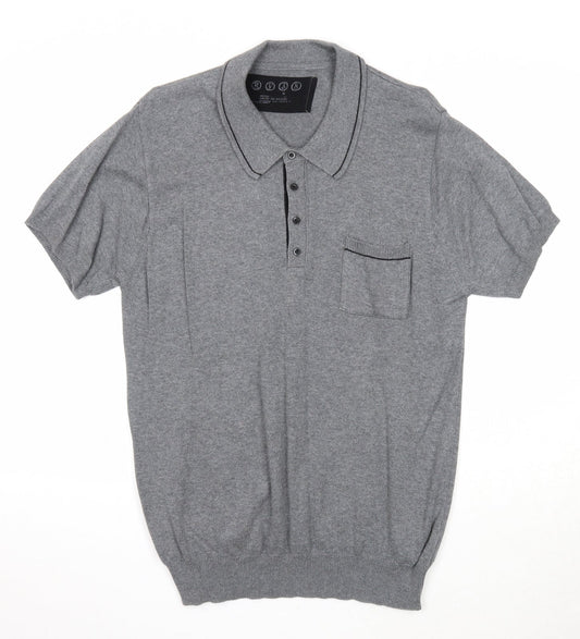 RV38 Mens Grey Cotton Polo Size M Collared Button
