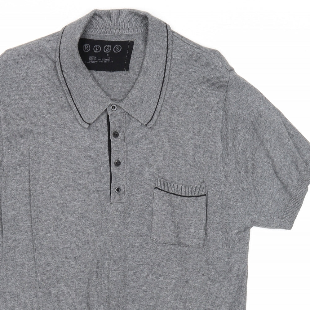 RV38 Mens Grey Cotton Polo Size M Collared Button