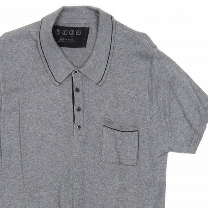 RV38 Mens Grey Cotton Polo Size M Collared Button