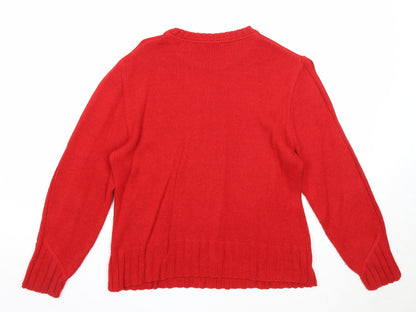 Skovhuus Womens Red Round Neck Cotton Pullover Jumper Size M