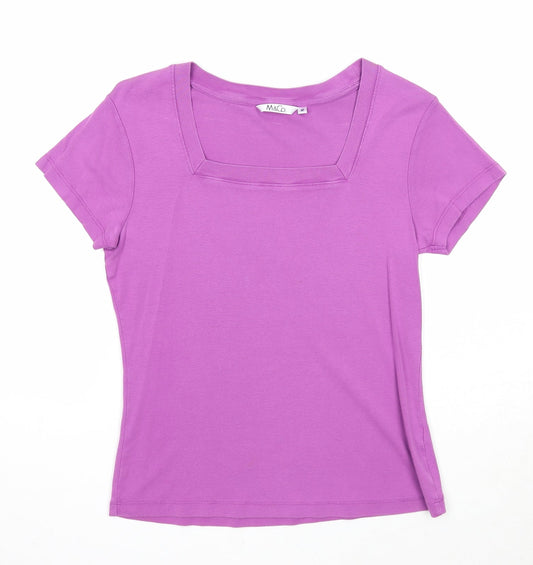 M&Co Womens Purple Cotton Basic T-Shirt Size M Square Neck