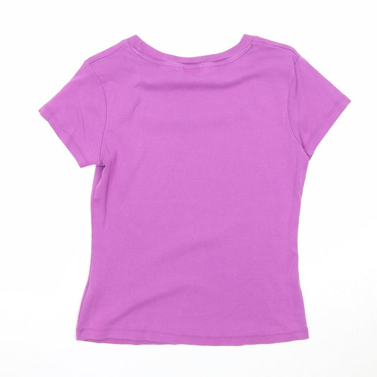 M&Co Womens Purple Cotton Basic T-Shirt Size M Square Neck