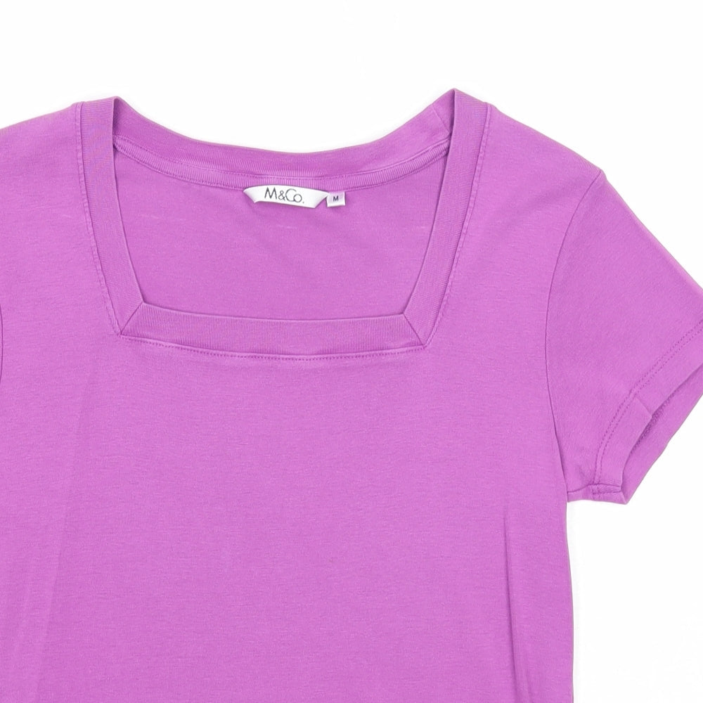M&Co Womens Purple Cotton Basic T-Shirt Size M Square Neck