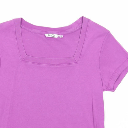 M&Co Womens Purple Cotton Basic T-Shirt Size M Square Neck