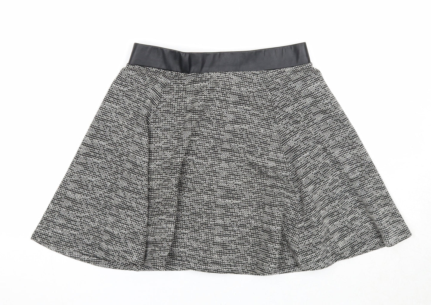 Divided Womens Black Geometric Polyester Skater Skirt Size S Zip