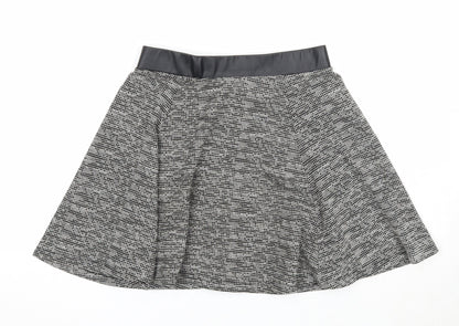 Divided Womens Black Geometric Polyester Skater Skirt Size S Zip