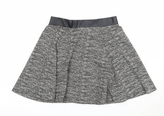 Divided Womens Black Geometric Polyester Skater Skirt Size S Zip