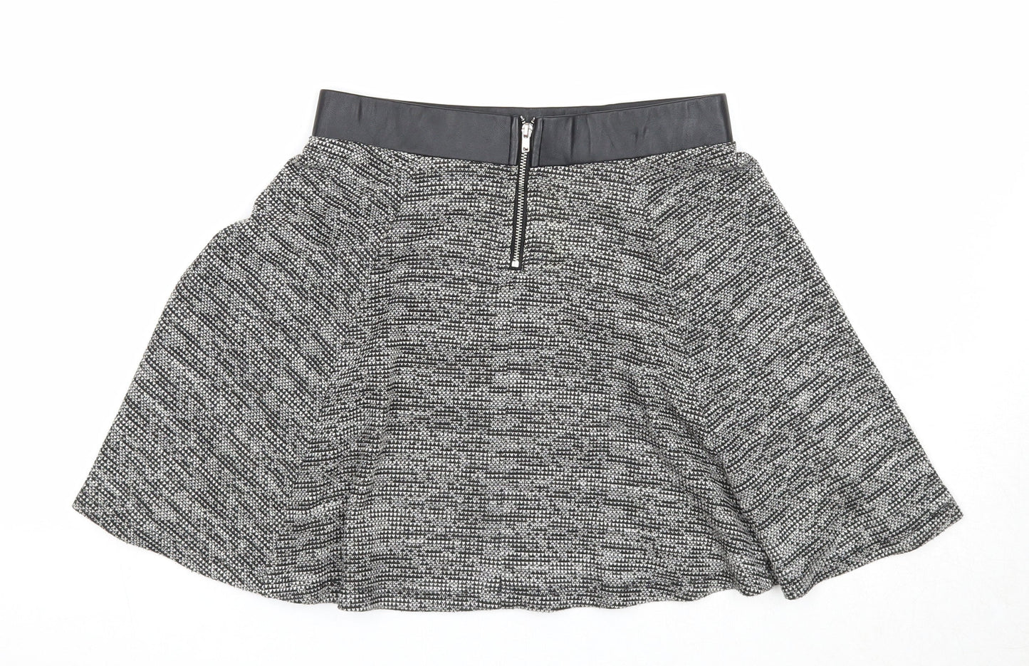 Divided Womens Black Geometric Polyester Skater Skirt Size S Zip