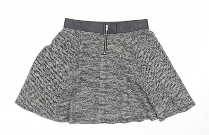 Divided Womens Black Geometric Polyester Skater Skirt Size S Zip