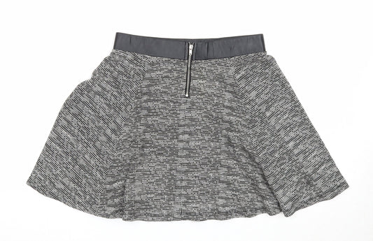 Divided Womens Black Geometric Polyester Skater Skirt Size S Zip