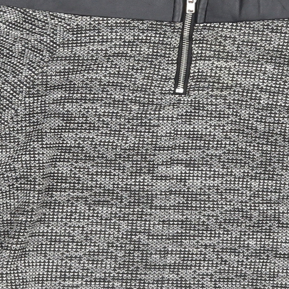 Divided Womens Black Geometric Polyester Skater Skirt Size S Zip