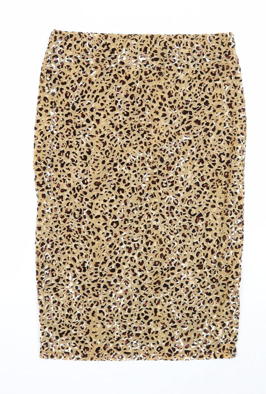 Miss Selfridge Womens Brown Animal Print Polyester A-Line Skirt Size 12 - Leopard Pattern