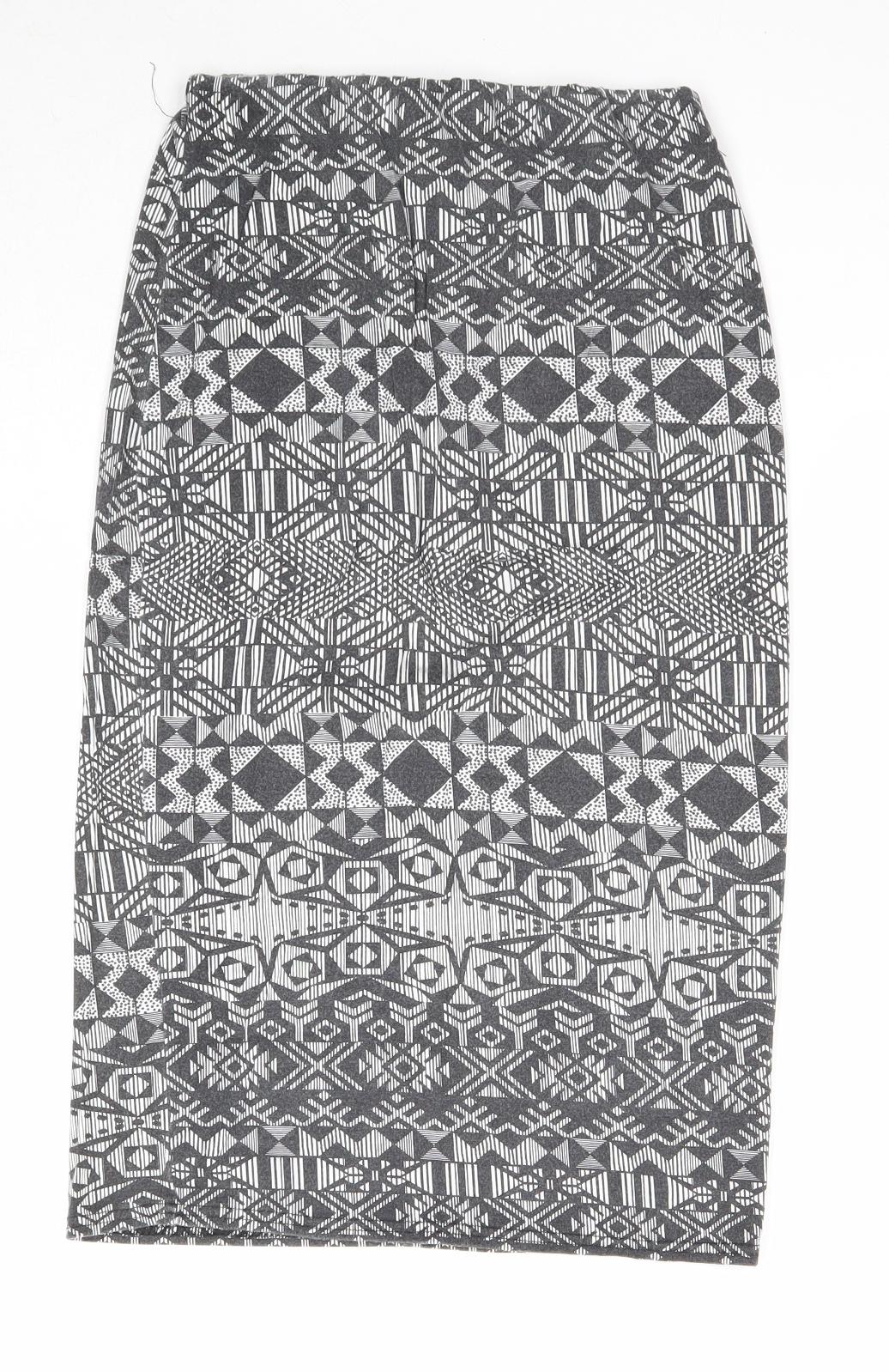 New Look Womens Grey Fair Isle Viscose Bandage Skirt Size 8 - Waist 22 inches