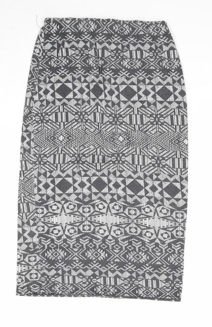 New Look Womens Grey Fair Isle Viscose Bandage Skirt Size 8 - Waist 22 inches