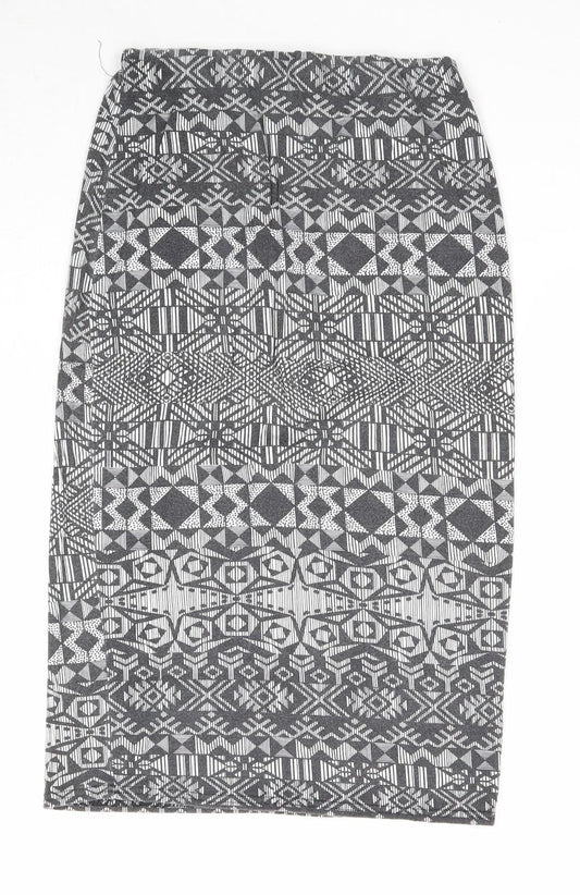 New Look Womens Grey Fair Isle Viscose Bandage Skirt Size 8 - Waist 22 inches