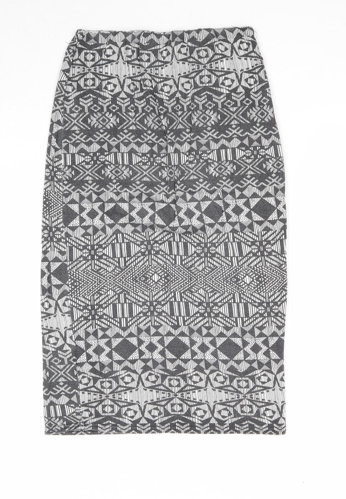 New Look Womens Grey Fair Isle Viscose Bandage Skirt Size 8 - Waist 22 inches