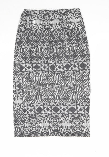 New Look Womens Grey Fair Isle Viscose Bandage Skirt Size 8 - Waist 22 inches