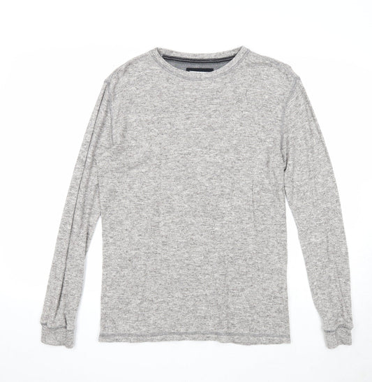 F&F Mens Grey Round Neck Cotton Pullover Jumper Size S Long Sleeve