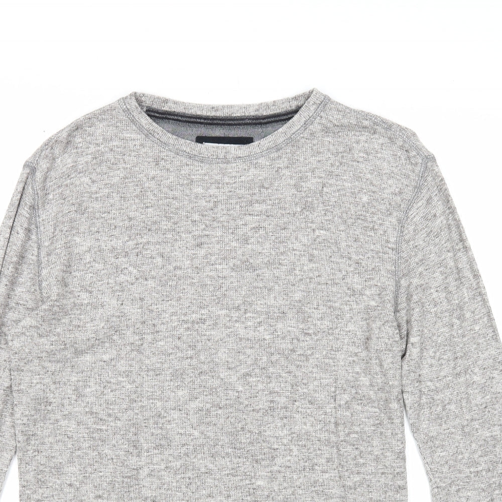 F&F Mens Grey Round Neck Cotton Pullover Jumper Size S Long Sleeve