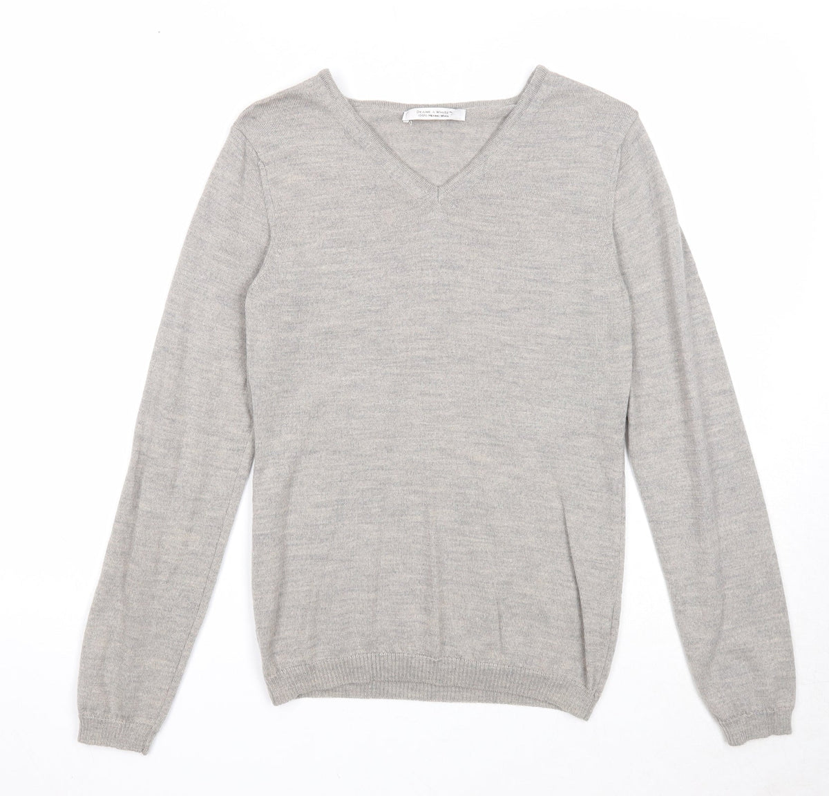 Deane & White Mens Grey V-Neck Wool Pullover Jumper Size S Long Sleeve
