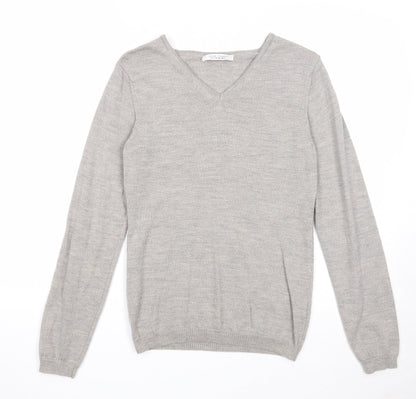 Deane & White Mens Grey V-Neck Wool Pullover Jumper Size S Long Sleeve