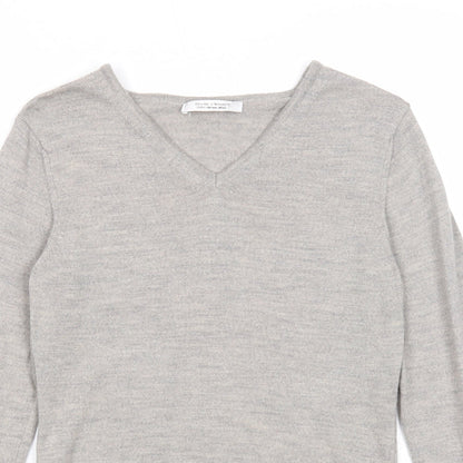 Deane & White Mens Grey V-Neck Wool Pullover Jumper Size S Long Sleeve