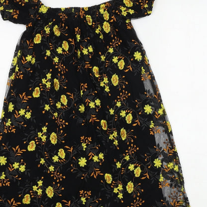 Pins & Needles Womens Black Floral Nylon Trapeze & Swing Size XS Off the Shoulder Pullover