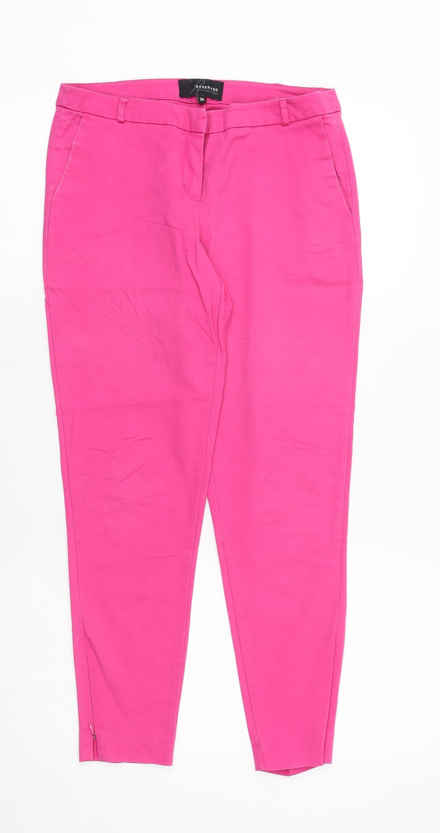 RESERVED Womens Pink Polyester Chino Trousers Size 8 Regular Zip