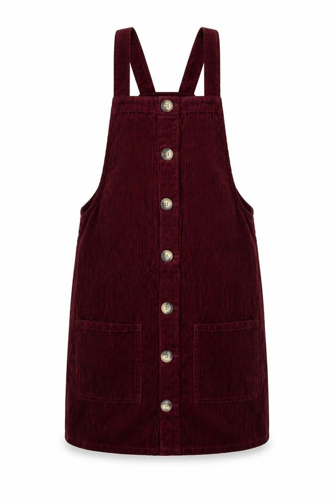Denim & Co. Womens Red 100% Cotton Pinafore/Dungaree Dress Size 8 Square Neck Button