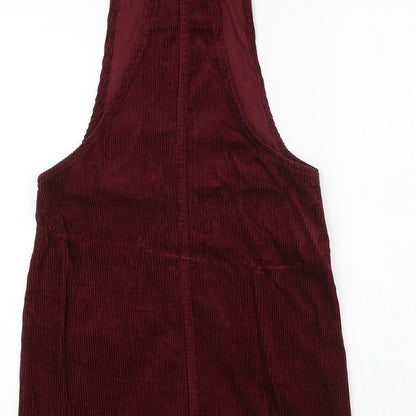 Denim & Co. Womens Red 100% Cotton Pinafore/Dungaree Dress Size 8 Square Neck Button