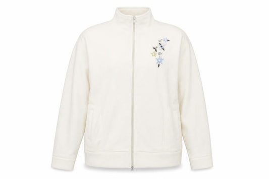 Front view of Anne de Lancey women’s ivory polyester jacket, size L, zip