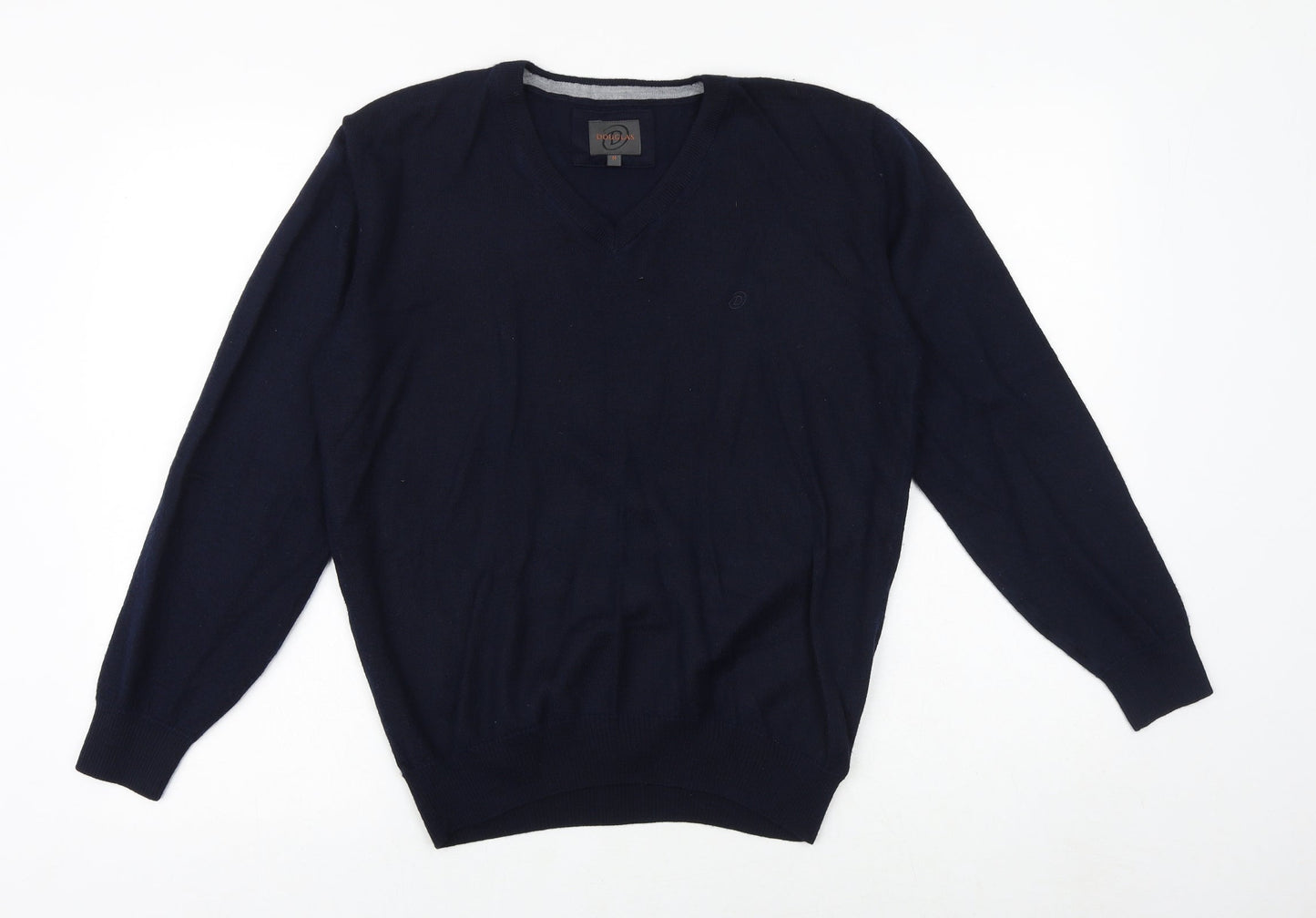 Douglas Mens Blue V-Neck Acrylic Pullover Jumper Size M Long Sleeve