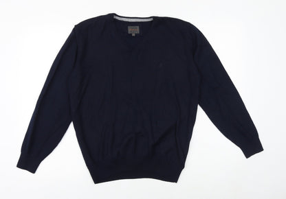 Douglas Mens Blue V-Neck Acrylic Pullover Jumper Size M Long Sleeve
