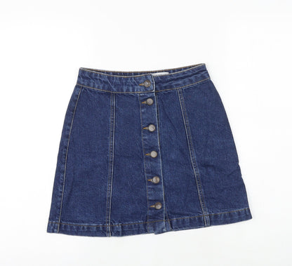 New Look Womens Blue Cotton A-Line Skirt Size 6 Button