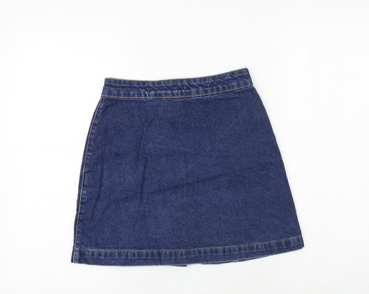 New Look Womens Blue Cotton A-Line Skirt Size 6 Button