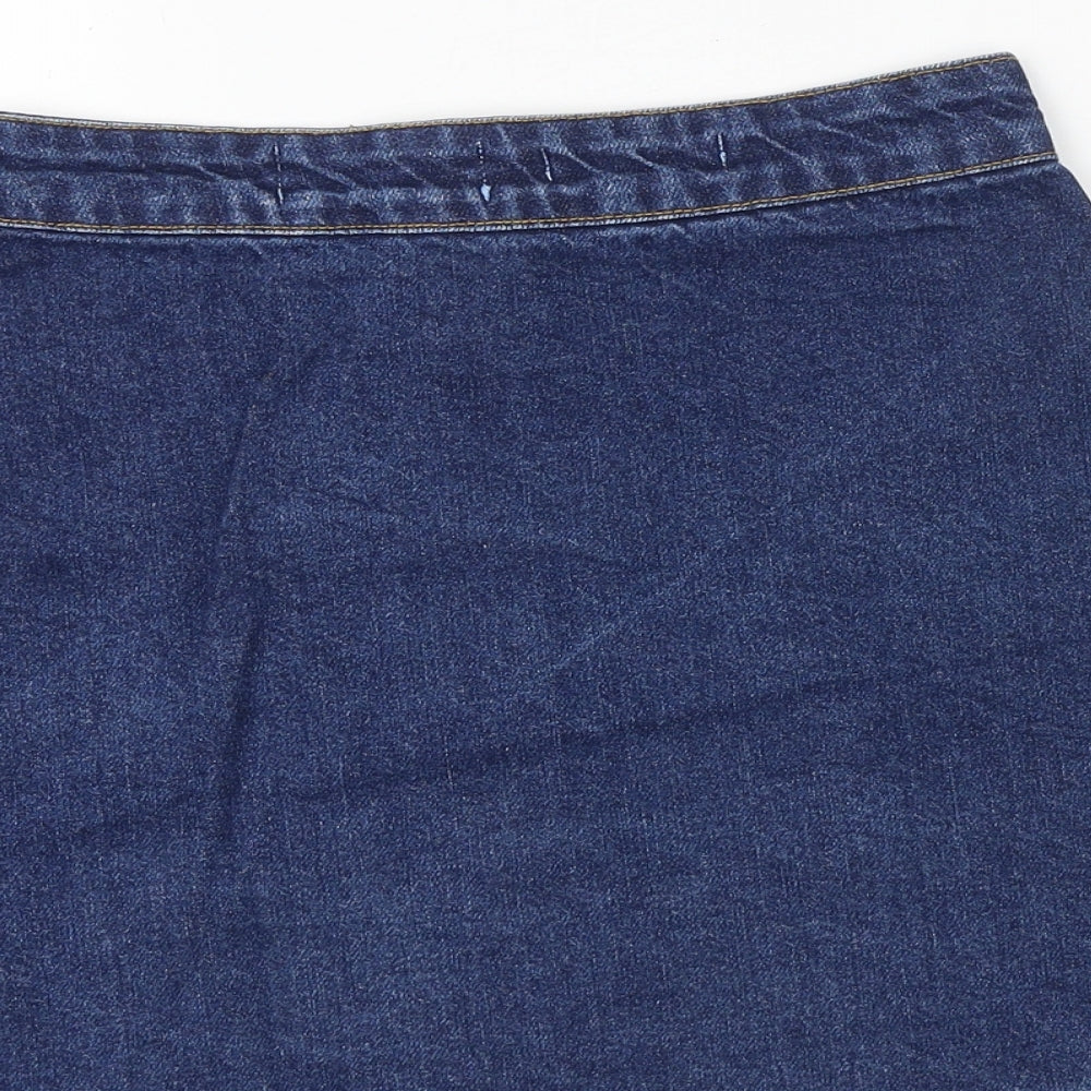 New Look Womens Blue Cotton A-Line Skirt Size 6 Button