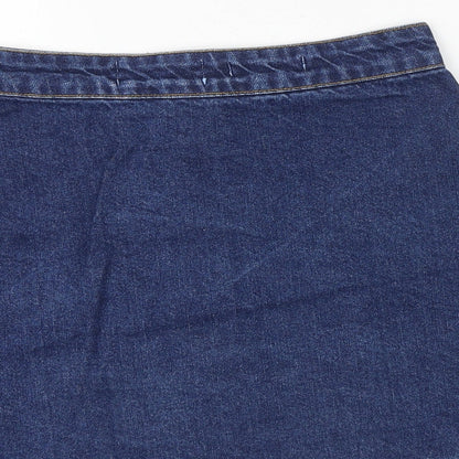 New Look Womens Blue Cotton A-Line Skirt Size 6 Button