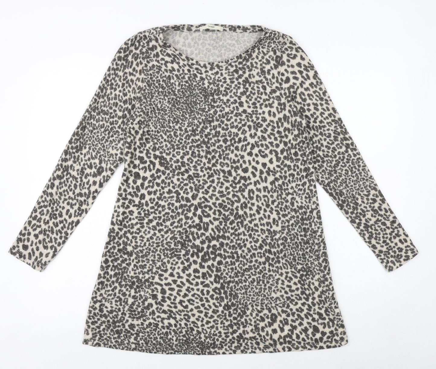 George Womens Brown Round Neck Animal Print Viscose Pullover Jumper Size 8 - Leopard Pattern