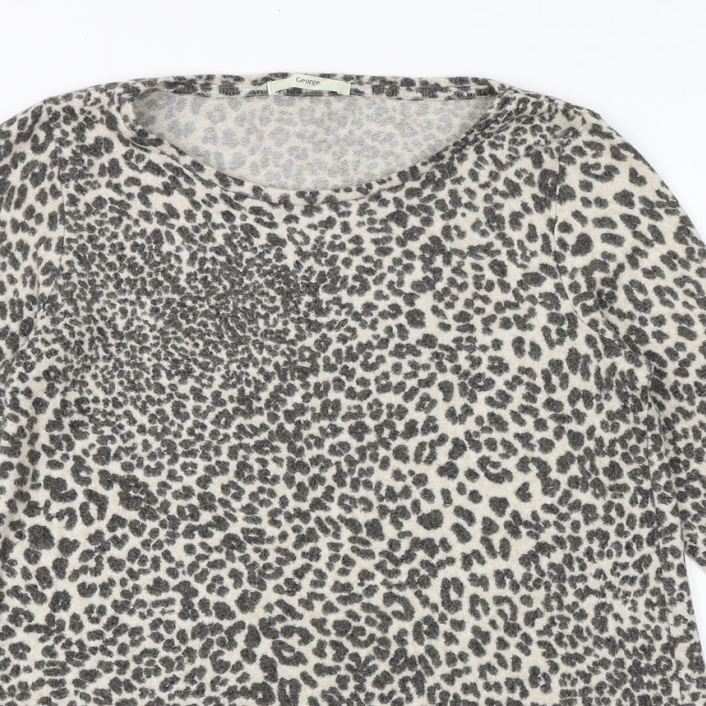 George Womens Brown Round Neck Animal Print Viscose Pullover Jumper Size 8 - Leopard Pattern