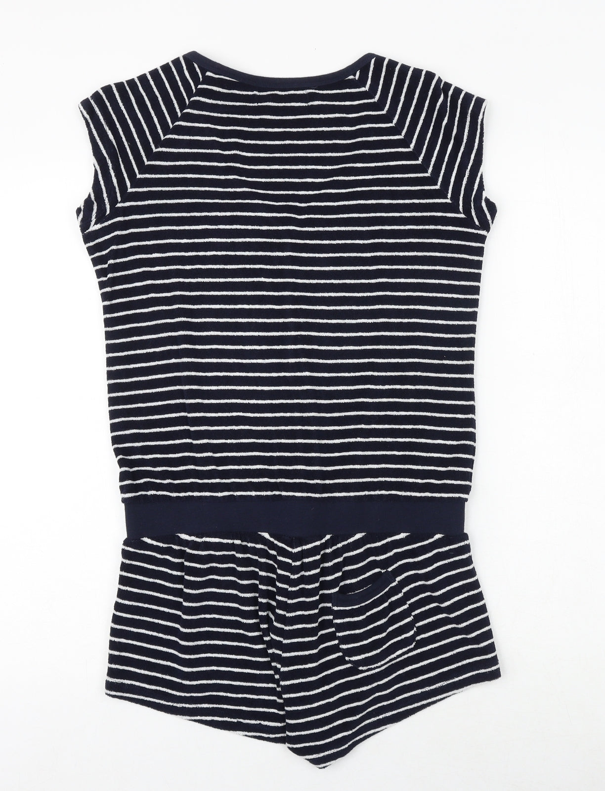 Marks and Spencer Womens Blue Striped Cotton Playsuit One-Piece Size 10 Tie