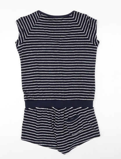 Marks and Spencer Womens Blue Striped Cotton Playsuit One-Piece Size 10 Tie
