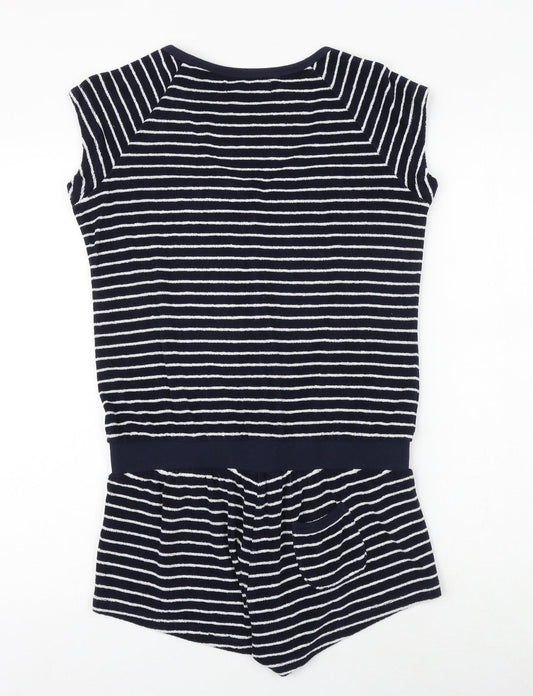Marks and Spencer Womens Blue Striped Cotton Playsuit One-Piece Size 10 Tie