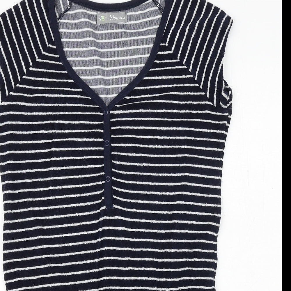 Marks and Spencer Womens Blue Striped Cotton Playsuit One-Piece Size 10 Tie