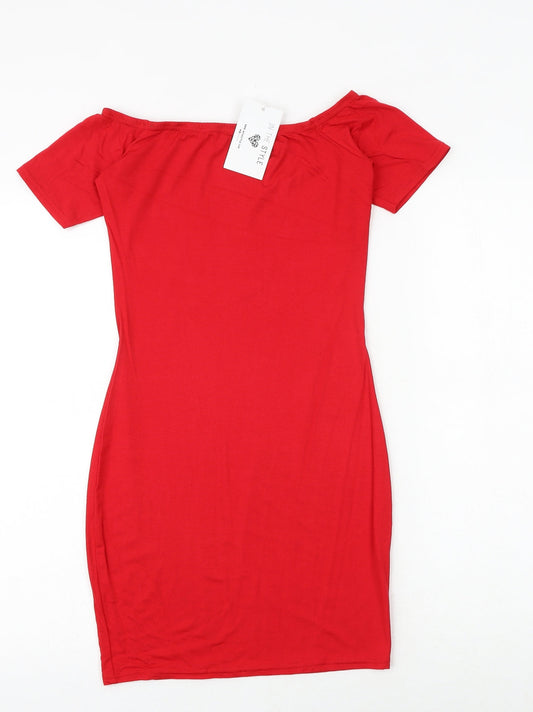 In the Style Womens Red Viscose Bodycon Size 10 Off the Shoulder Pullover