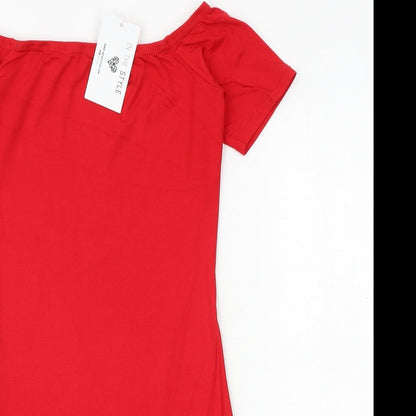 In the Style Womens Red Viscose Bodycon Size 10 Off the Shoulder Pullover