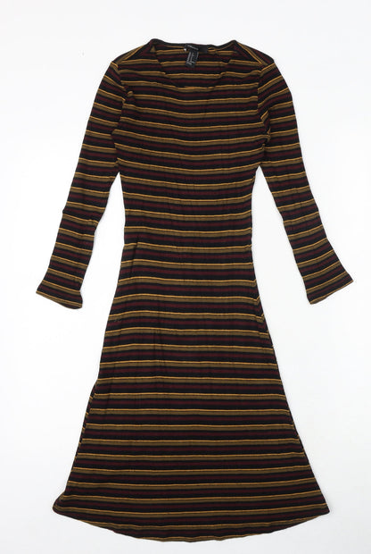 FOREVER 21 Womens Black Striped Polyester Fit & Flare Size S Round Neck Pullover