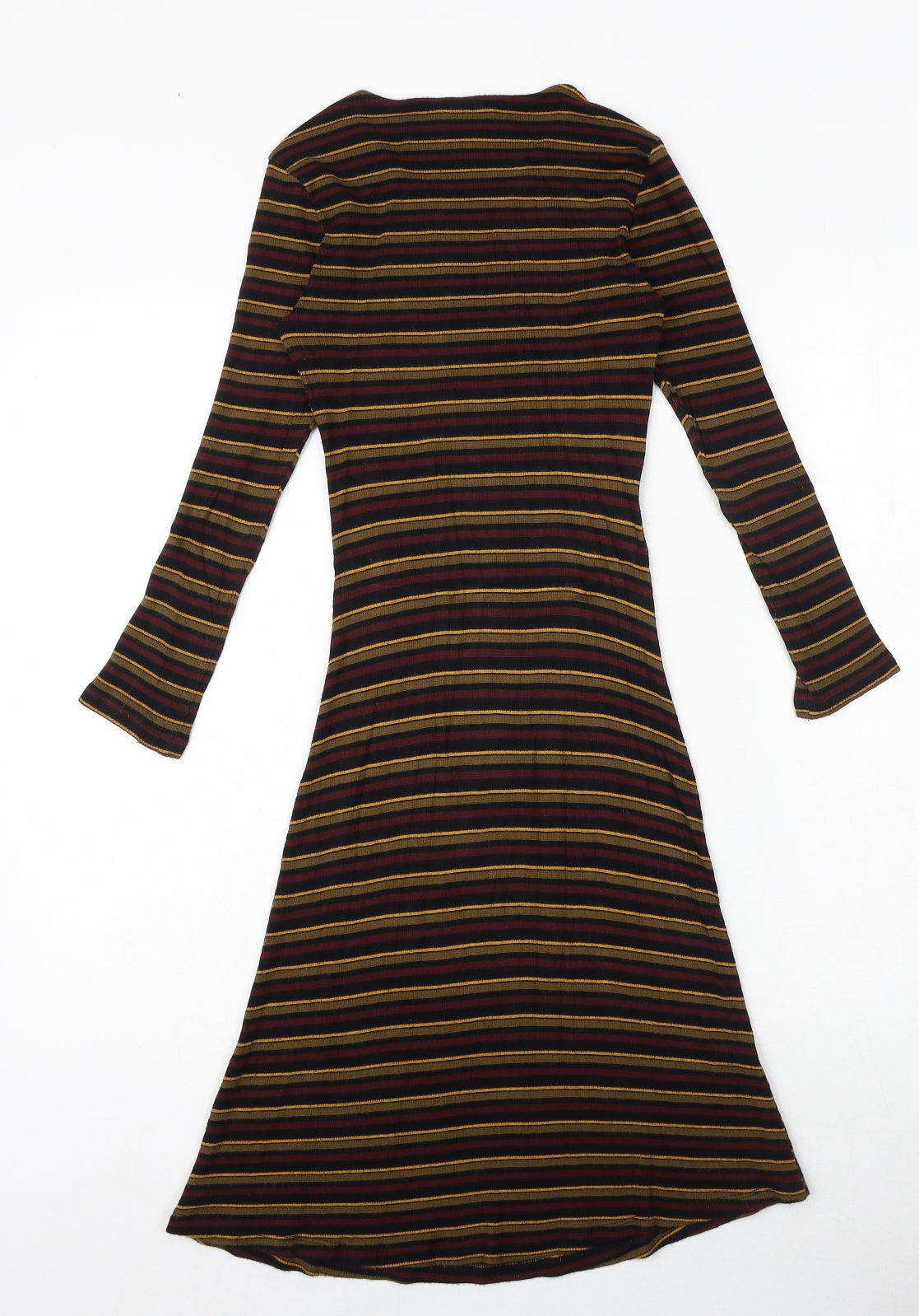 FOREVER 21 Womens Black Striped Polyester Fit & Flare Size S Round Neck Pullover