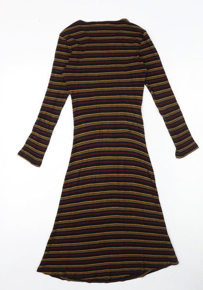 FOREVER 21 Womens Black Striped Polyester Fit & Flare Size S Round Neck Pullover