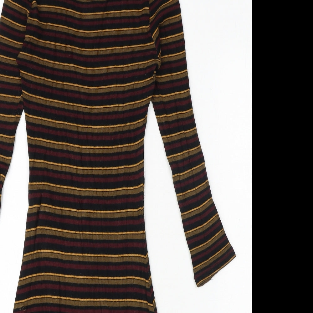 FOREVER 21 Womens Black Striped Polyester Fit & Flare Size S Round Neck Pullover